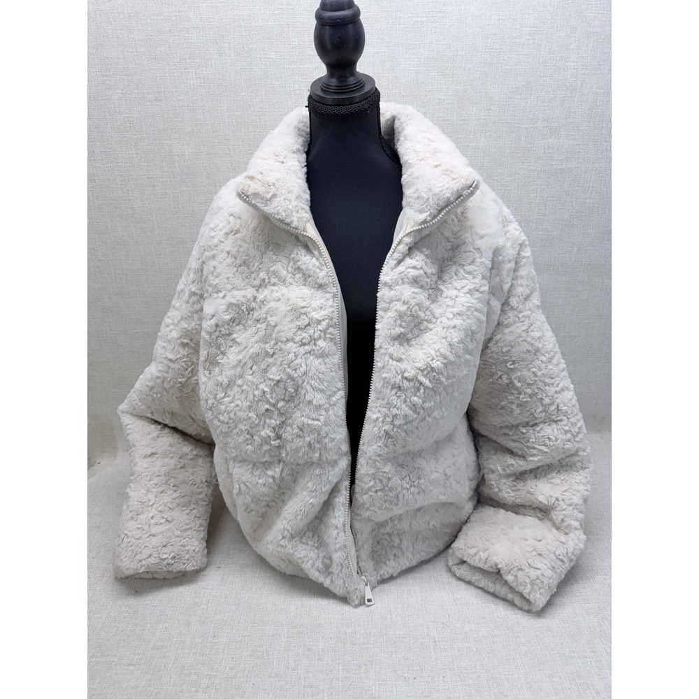 Ci Sono Faux Fur Puffer Jacket XL Ecru Cream Full Zip Fuzzy Teddy Coat FJK372